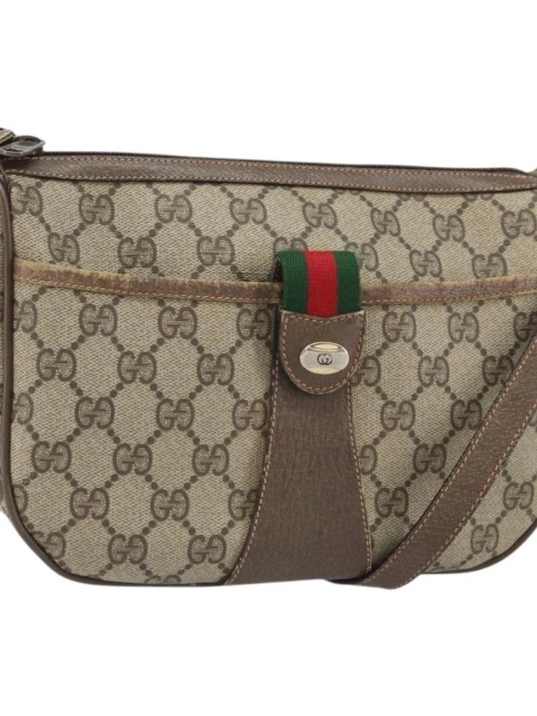 Gucci Gg Supreme Web Sherry Line Bag Pvc Beige Gold 89 02 032 Auth 169092